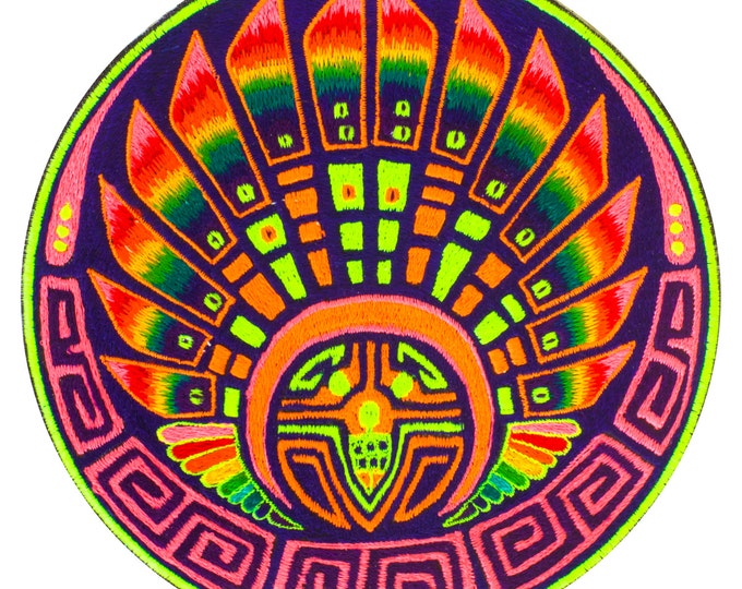 rainbow quetzalcoatl stellar dragon UV glowing crop circle patch 7.5 inches