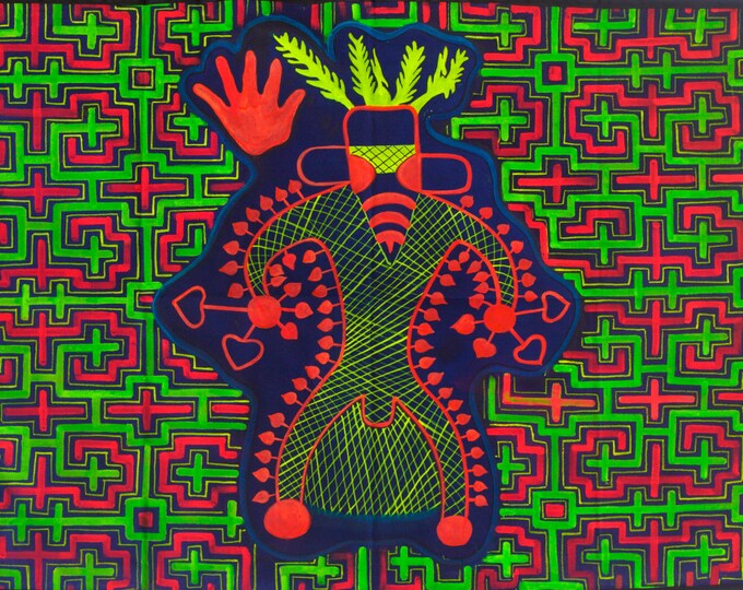 Mushroom Shaman UV Painting - 90x60cm - handmade on order - fully blacklight glowing colors - psychedelic psilocybin visionary artwork