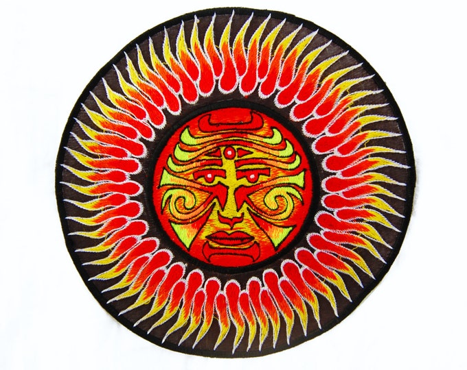 Sun Face Mandala Patch blacklight active