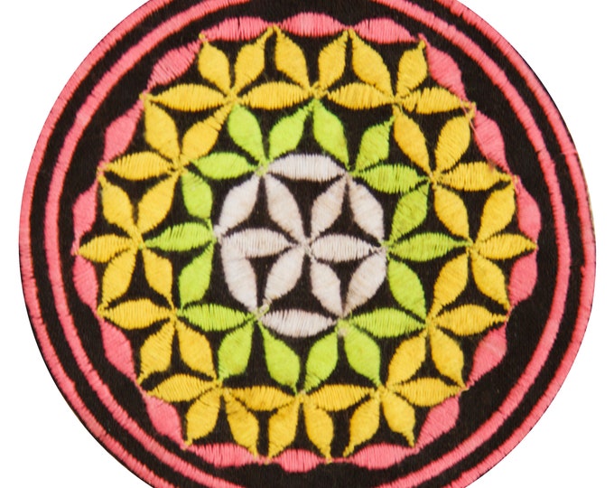 blacklight glowing black flower of life patch sacred geometry embroidery for sew on