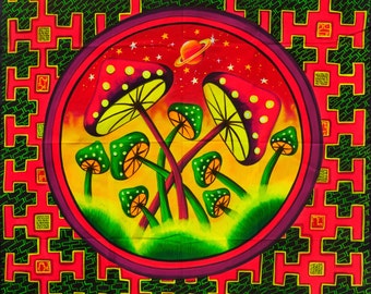 Magic Mushroom UV Painting - 100x100cm - fully blacklight glowing colors - psychedelic artwork