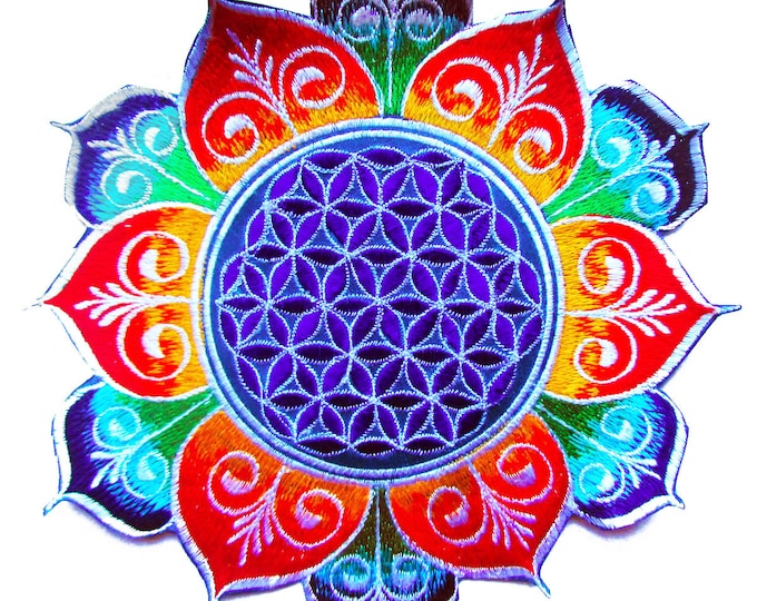 Flower of Life rainbow flower mandala holy geometry patch sacred art