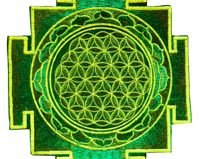 Green flower of life yantra sacred geometry patch holy healing information art