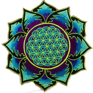 Flower of Life blue mandala holy geometry patch sacred art