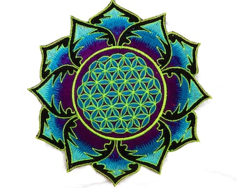 Flower of Life blue mandala holy geometry patch sacred art