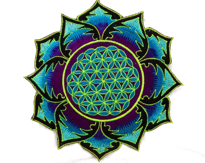 Flower of Life blue mandala holy geometry patch sacred art