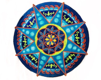 Seed of Life blue star holy geometry patch sacred art