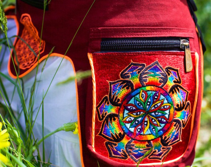 Beltbag Consciousness Eyes - 7 pockets, strong ziplocks, size adjustable with hook & loop and clip - blacklight active lines flower of life