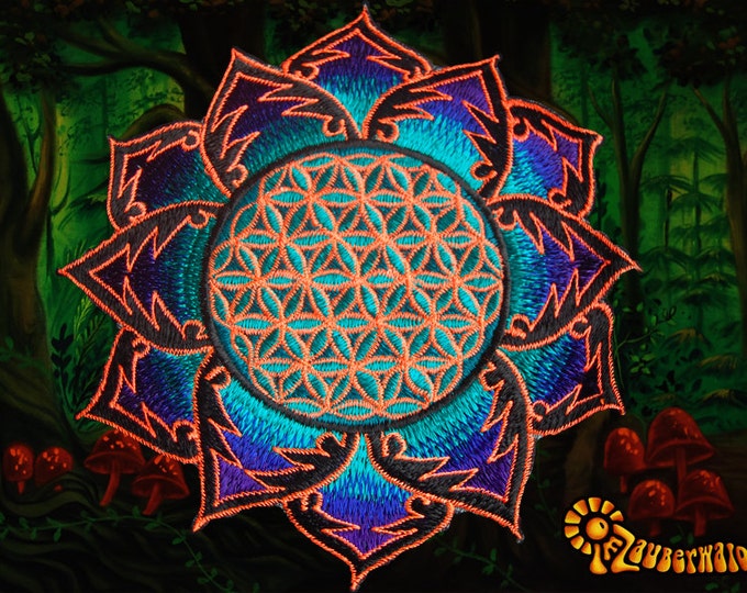 Flower of Life blue orange holy geometry patch sacred art drunvalo melchizedek yantra