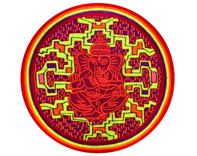 Ganesha Ayahuasca Patch Visionary DMT Songs Artwork Icaro Sacred Shipibo Healing Patterns Woven Songs of the Amazon UV glowing embroidery