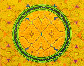 Beautiful Ayahuasca UV painting - fully blacklight glowing colors - psychedelic shipibo conibo yage artwork