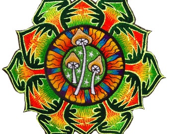 Green Magic Mushroom Patch Psychedelic Psilocybin Shroom Mandala embroidery