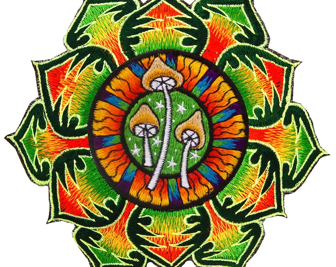 Green Magic Mushroom Patch Psychedelic Psilocybin Shroom Mandala embroidery