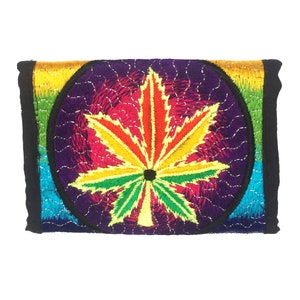 Pochette pour le cannabis - Pochette portefeuille lumineuse noire pour pièces de monnaie et cartes et 2 pour la monnaie fiduciaire avec crochet et boucle Chanvre Rasta Weed Marihuana