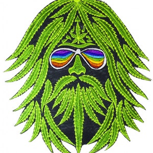 Rainbow Happy Hippie Hemp Spirit Patch with Marihuana Leaves Cannabis Ganja THC Healing Medicine Garcia Kind Friendly Embroidery Rasta Patch