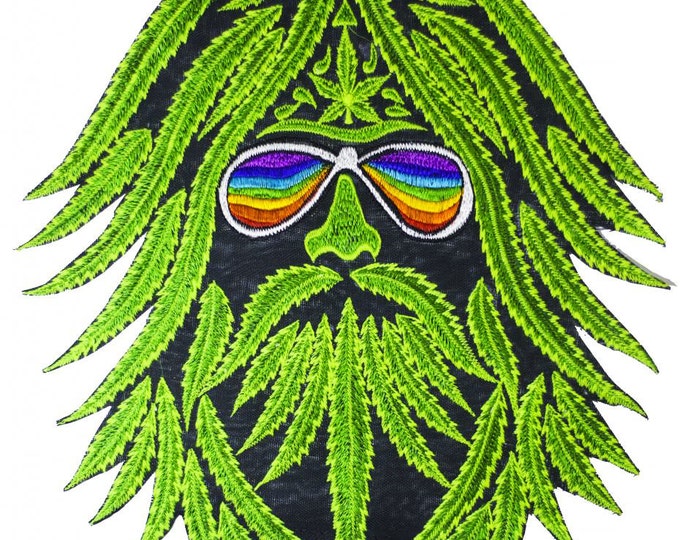 Rainbow Happy Hippie Hemp Spirit Patch with Marihuana Leaves Cannabis Ganja THC Healing Medicine Garcia Kind Friendly Embroidery Rasta Patch