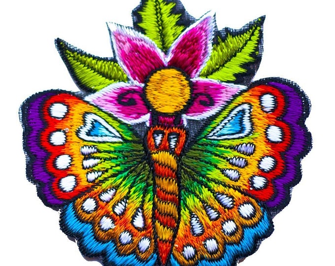 flower butterfly patch small size rainbow goa trance beautiful lotus