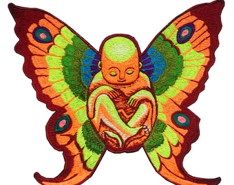 Baby Buddha Schmetterling Medium Patch schönes Schwangerschaftsbewusstsein mit leuchtenden lebendigen UV-Farben des menschlichen Potenzials in Schönheit zu entfalten