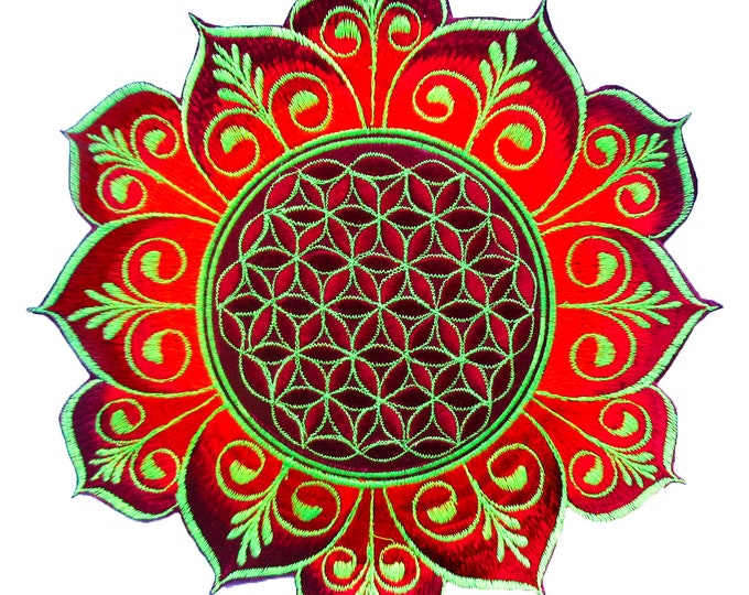 Flower of Life red flower mandala holy geometry patch sacred art