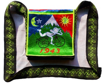 Albert Hofmann Bicycleday bag psychedelic shoulderbag goa trance embroidery LSD vintage artwork Timothy Leary