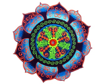 beautiful blue mirror mandala patch life blacklight schwarzlicht