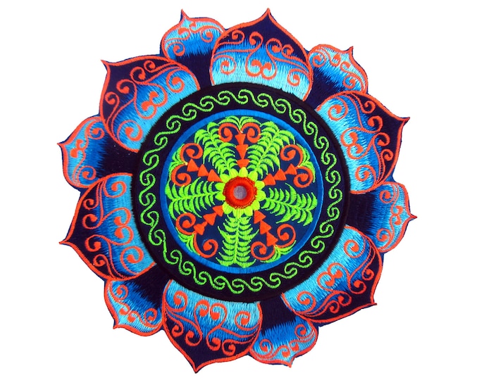 beautiful blue mirror mandala patch life blacklight schwarzlicht