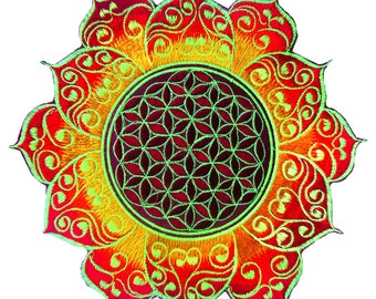 celtic Flower of Life red mandala holy geometry patch sacred art