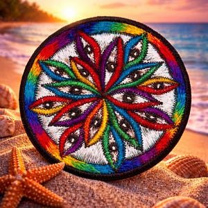 Patch 1000 yeux - Broderie psychédélique visionnaire - Mandala de transe de Goa