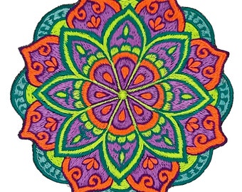 Peyote Mandala Medium Aufnäher Stickerei Kunst mit Schwarzlicht Farben heiliger Kaktus Meskalin Mandala höhere psychedelische Verbindung zum Leben