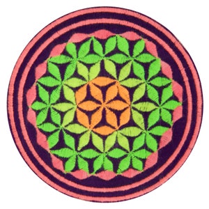 blacklight glowing purple flower of life patch sacred geometry embroidery for sew on