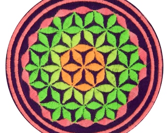 blacklight glowing purple flower of life patch sacred geometry embroidery for sew on