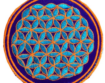 blue orange flower of life patch small size with variations