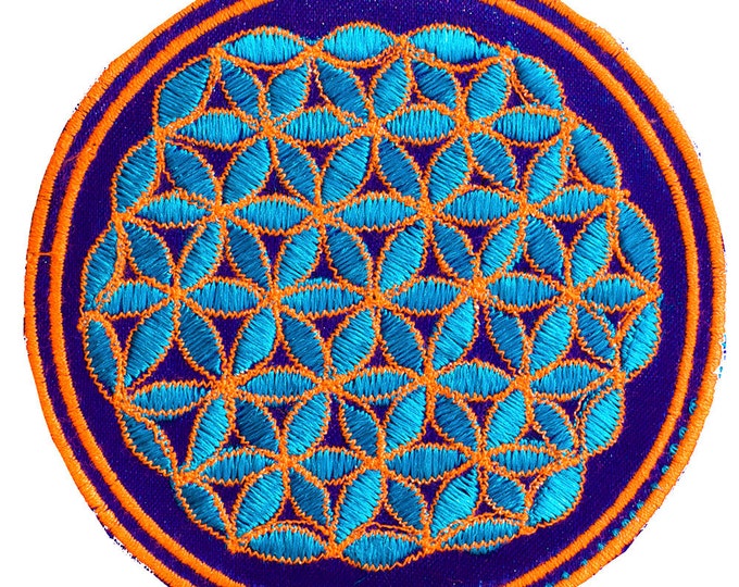 blue orange flower of life patch small size with variations