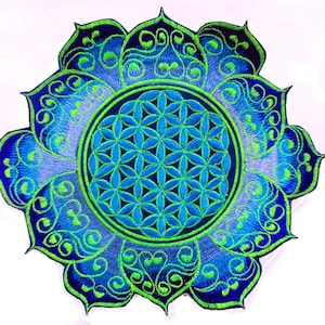 blue Flower of Life celtic mandala holy geometry patch sacred art