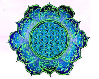 blue Flower of Life celtic mandala holy geometry patch sacred art