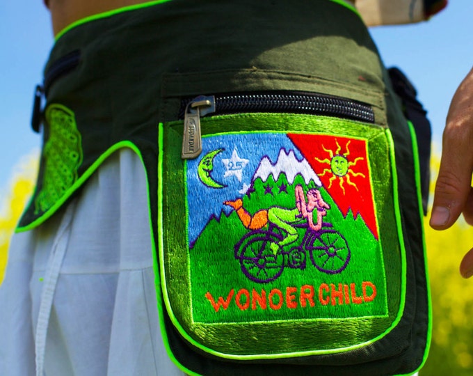 Beltbag Hofmann wonderchild - 7 pockets strong ziplocks size adjustable with hook & loop and clip - blacklight active acid lsd bicycle day