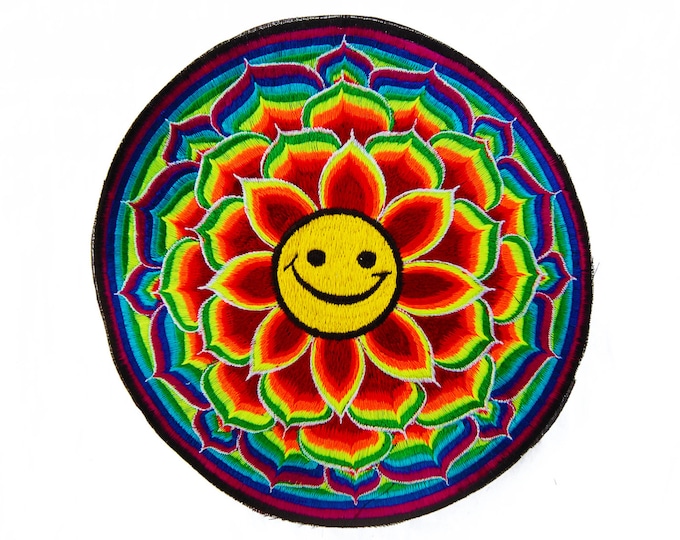 Happy Patch Lotus Mandala Smile Rainbow Yantra embroidery art