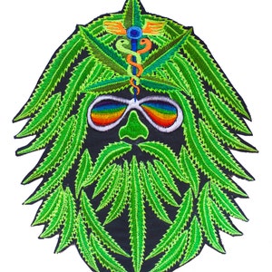 Medical Marihuana embroidery patch 7.5 inch Cannabis Hippie Healing Medicine Cancer Cure Hemp Magic Spirit can help to save the World