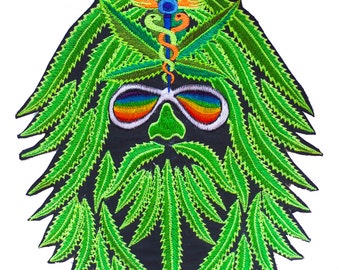 Medical Marihuana embroidery patch 7.5 inch Cannabis Hippie Healing Medicine Cancer Cure Hemp Magic Spirit can help to save the World