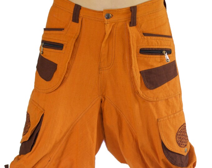 Flower of Life Hippie Pant - 8 pockets, 4 with hock&loop, 2 with clip - any size available clamdiggers made after order