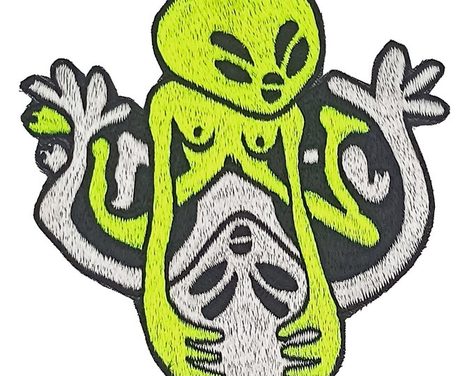 Alien Sex Patch blacklight glowing embroidery - 3.5 inches - UV shining psychedelic Psytrance Extraterrestrial Love is Fun Goa Trance Party