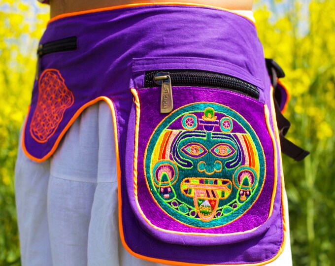 Beltbag purple Hofmann 2012 - 7 pockets, strong ziplocks, size adjustable with hook & loop and clip - blacklight active lines flower of life