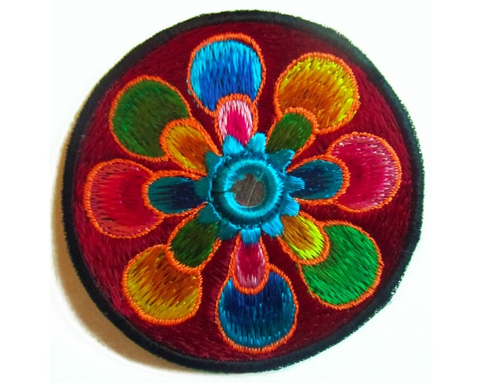 red flower small patch with mirror 8cm beautiful flower power hippie art
