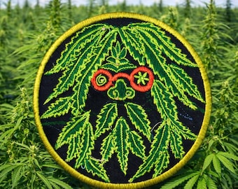 Ganja Man Face Embroidery Patch – Psychedelic Hemp Character, UV Reactive Compact Patch