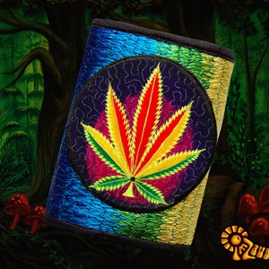 4 variantes de pochettes pour billets de cannabis - poche pour pièces de monnaie et cartes et 2 pour papier-monnaie avec crochet et boucle - portefeuille blacklight active weed thc