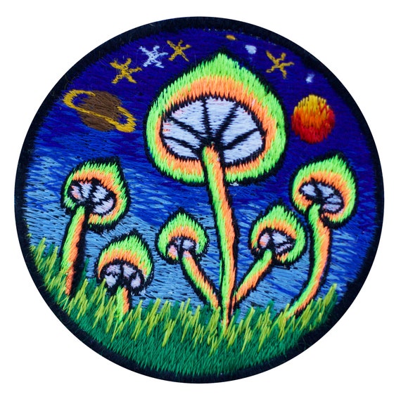 Magic Mushroom Blue Iron On Embroidered Patch 3/"x2.4/"