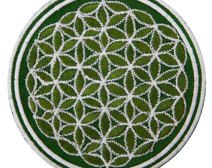 green white flower of life patch sacred geometry embroidery small size variations are available Drunvalo Melchizedek