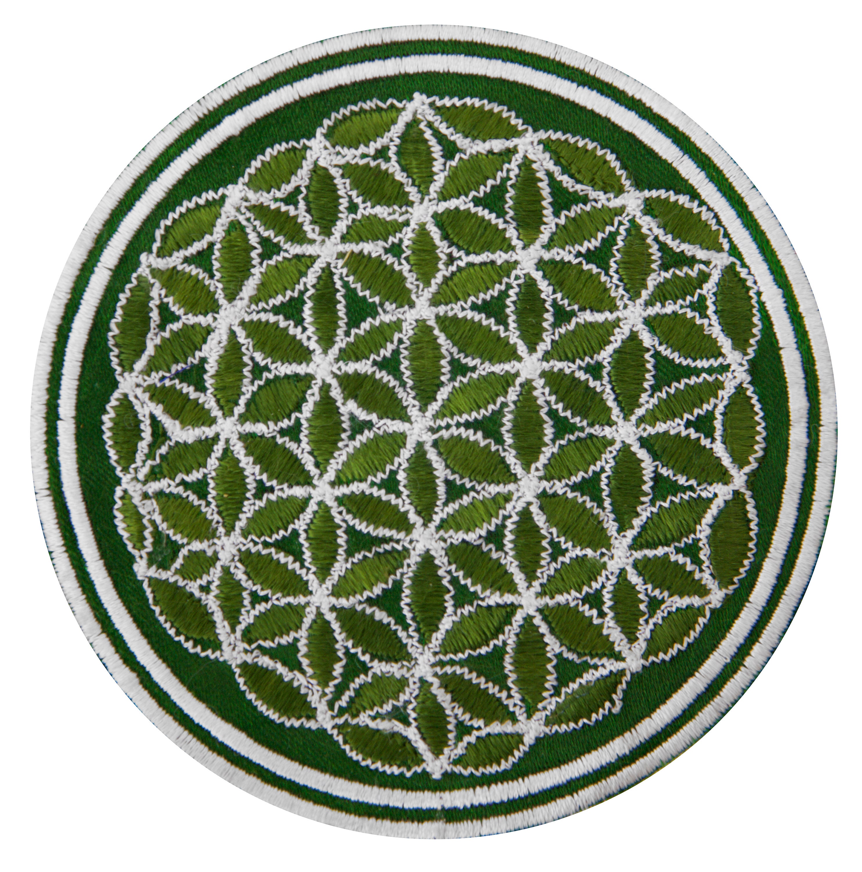 green white flower of life patch sacred geometry embroidery small size  variations are available Drunvalo Melchizedek