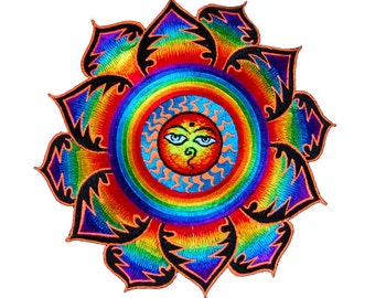 Rainbow Sun with Buddha Eyes colourful mandala patch buddhist sun