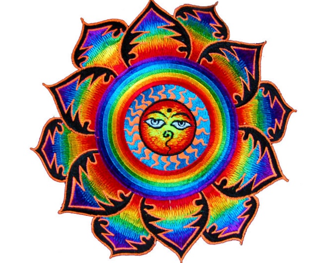 Rainbow Sun with Buddha Eyes colourful mandala patch buddhist sun